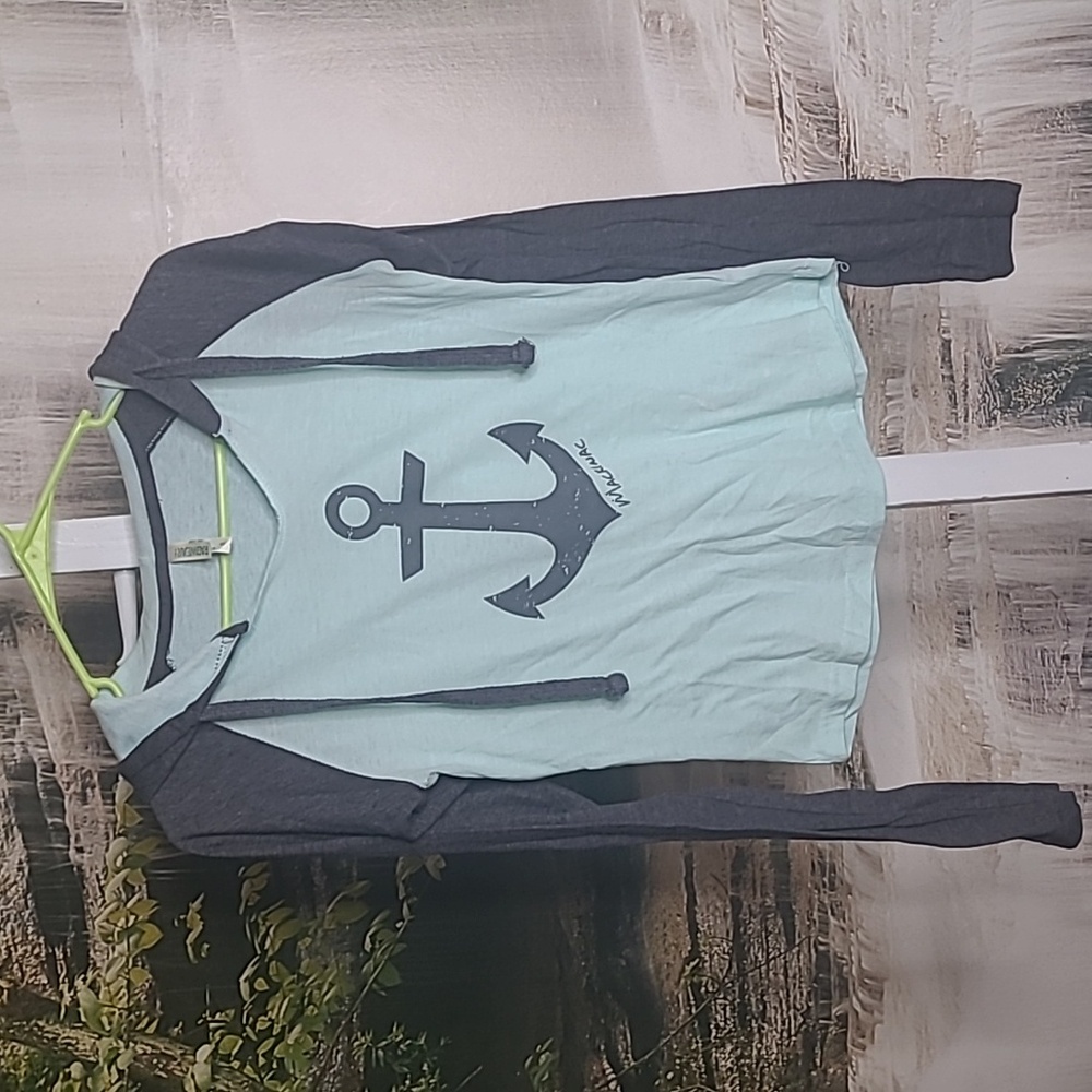 Ragwear Girls Small Mackinac teal and dark gray long sleeve hoodie Tshirt